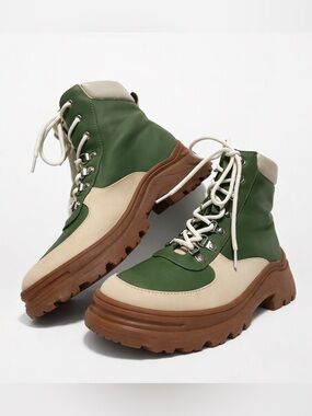 Journee Collection Keyera Bootie-Tru Comfort Foam Lace Up- Two Tone Leather- 9